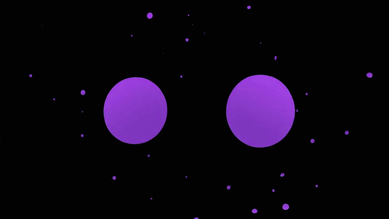 Animazione astratta di schizzi di liquido viola e sfere che si fondono