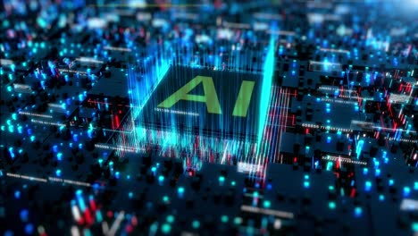artificial intelligence ai on circuit board. future technology concept visualization. big data transmission connection. technology digital data network abstract background.
