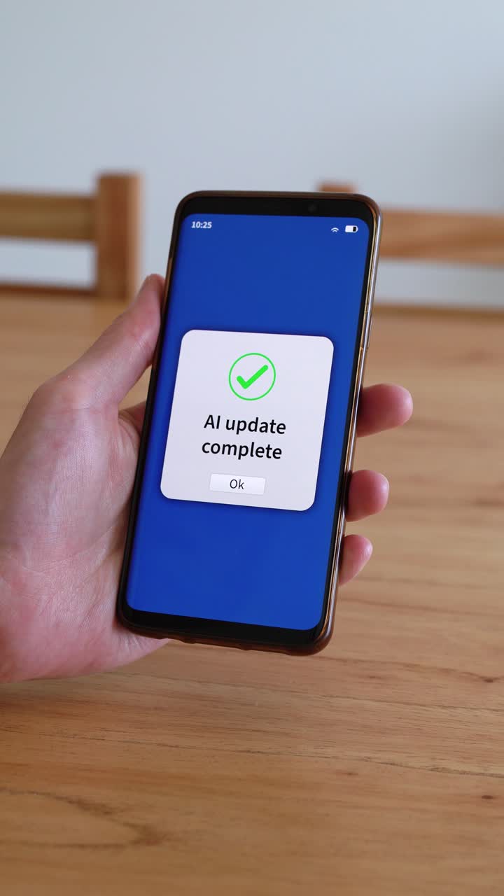 Artificial intelligence model update on smartphone. Vertical shot