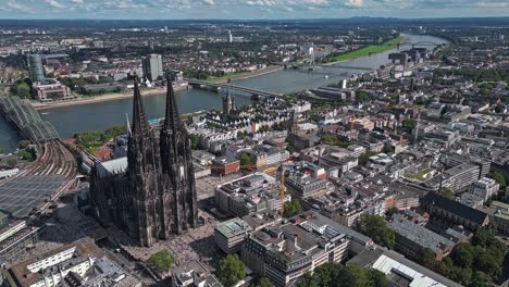 high above the rest of the city, the twin towers of cologne cathedral