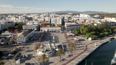 aerial view famous riverfront square at portimão downtown, manuel teixeira gomes square