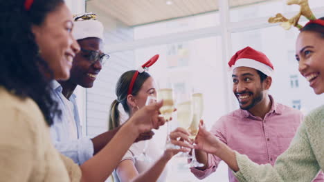 christmas, friends and champagne glasses
