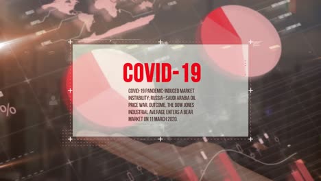 animation of covid 19 text over data processing