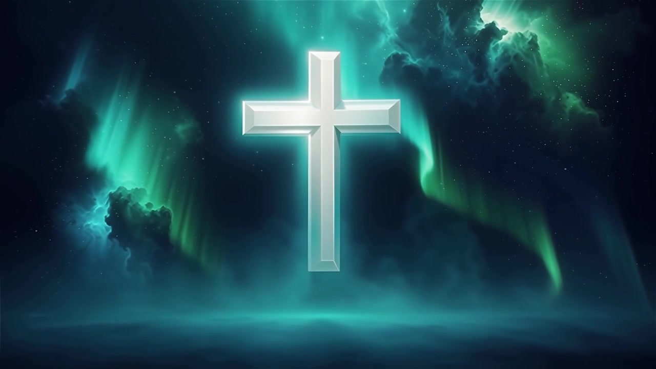 Croce Cristiana Luce Celestiale Sfondo per il Culto.