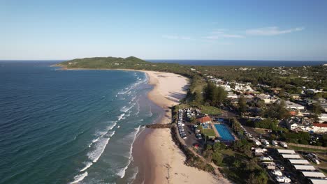 scenic view of belongil beach in nsw, australia - drone shot
