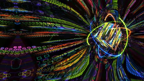 quantum magnetic light blue core and futuristic computer animation abstract background with infinity of orange fire green nature and blue thunder energy atom moving