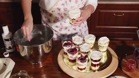 making fruit trifle dessert