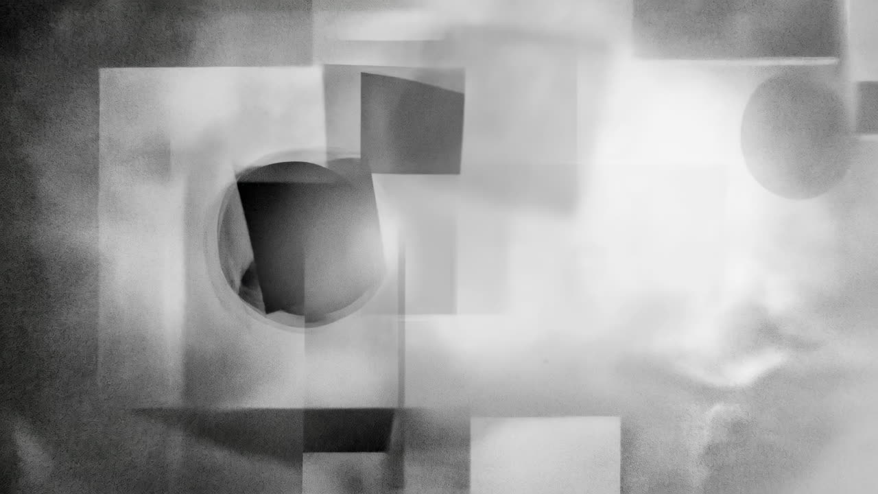 Forme geometriche astratte in bianco e nero che si muovono e si sovrappongono