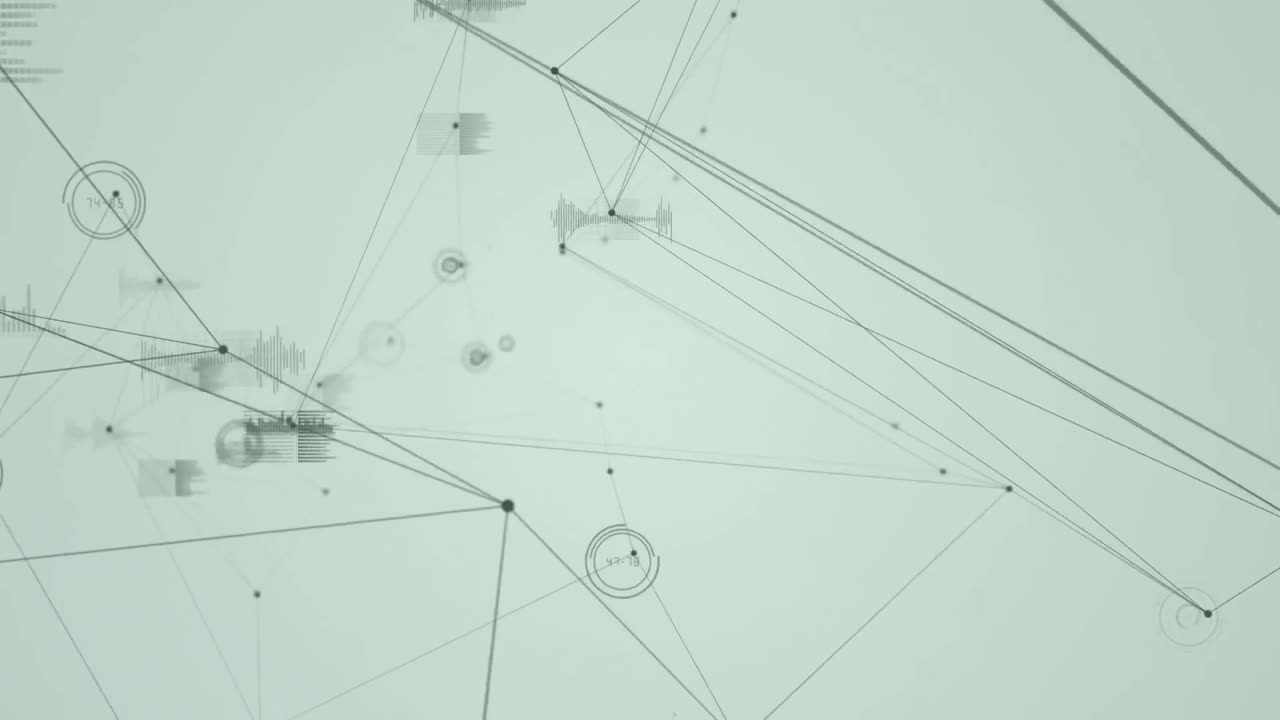 Animation of networks of connections and data processing over white background