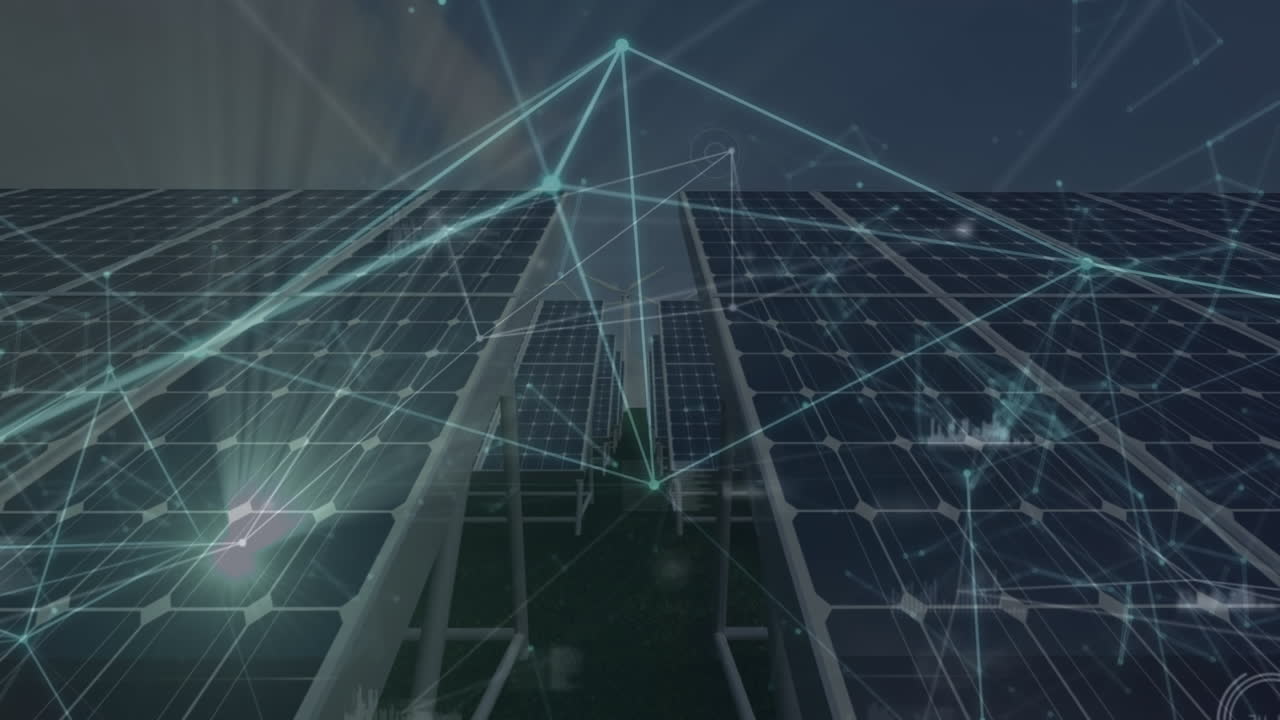 태양 전지 패널을 통한 연결 네트워크의 애니메이션