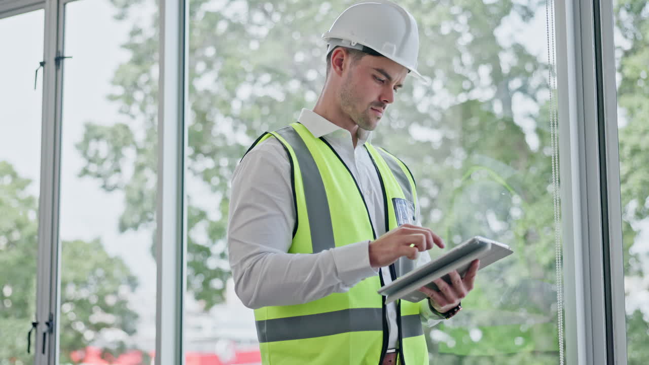 arquitectura, tableta y planificación con el hombre