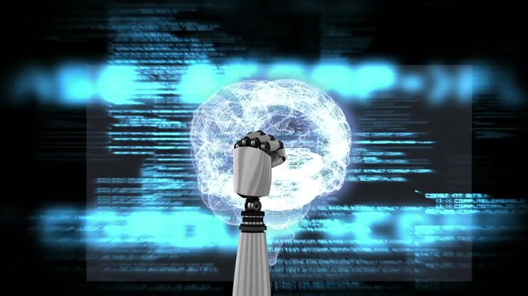 Robotic hands and a brain with program codes