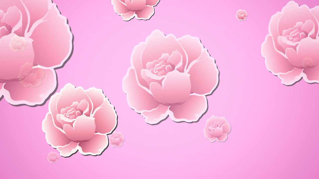 animación de flores rosadas volando sobre un fondo rosado