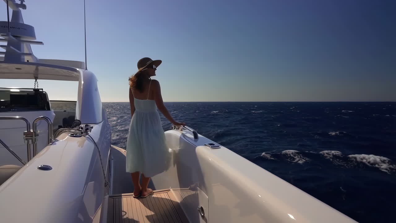 Woman enjoying the view from a luxury yacht on the ocean