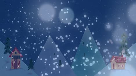 Animation-of-snow-falling-over-christmas-trees-in-winter-scenery