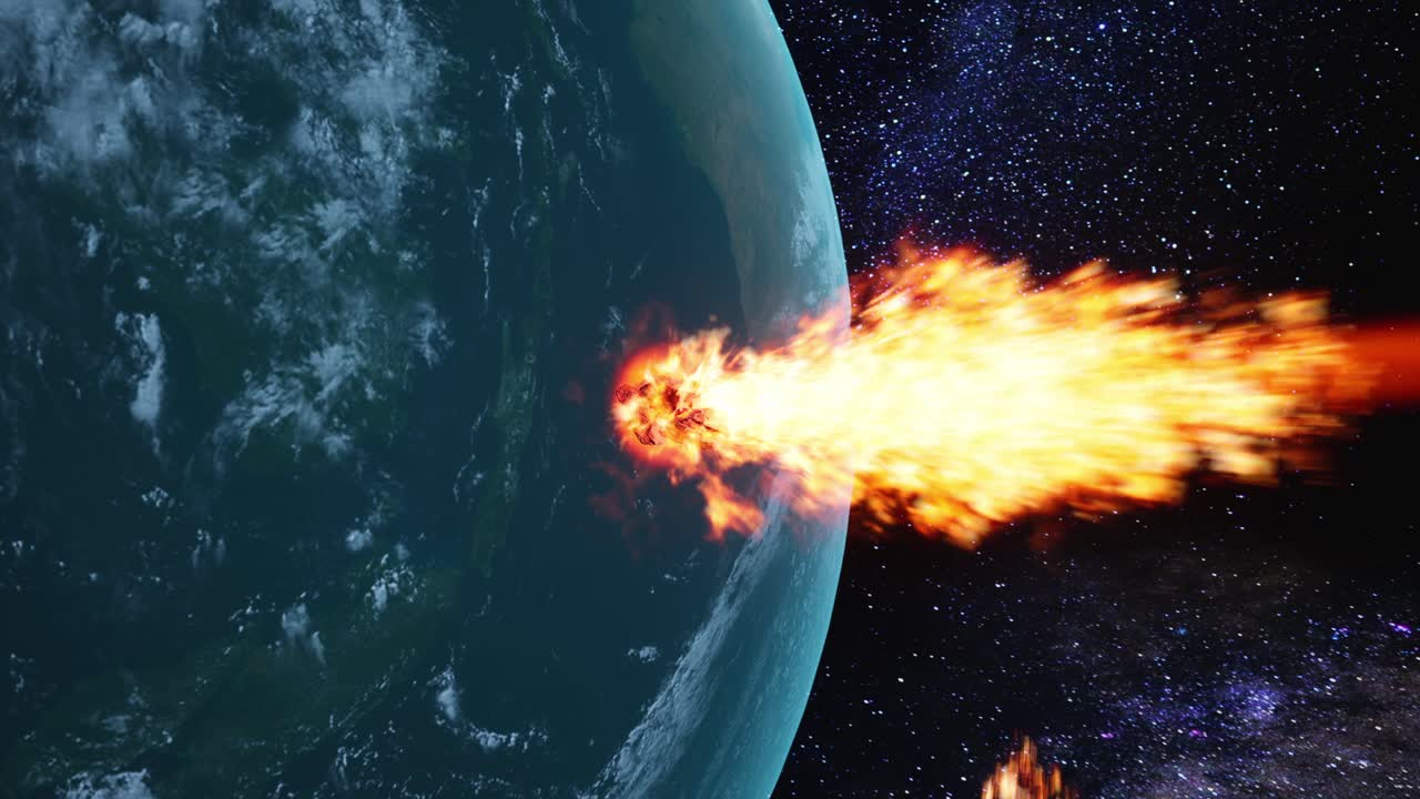 Fiery Asteroid Impacting Earth Like Planet