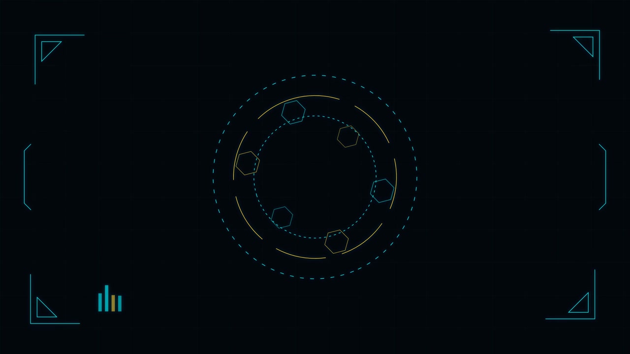 Interface HUD Digital Futurista com Elementos Hexagonais Rotativos