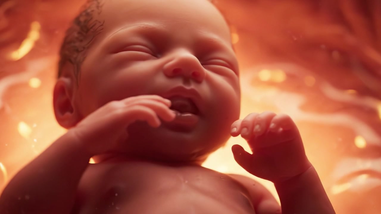 A Peaceful Newborn in a Serene Amniotic Environment: Capturing the Essence of Life in Its First Moments Before Birth