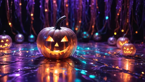 halloween pumpkin decorations with glowing lights