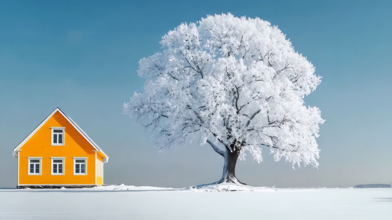나무 의 눈 의 한가운데에 있는 노란색 집