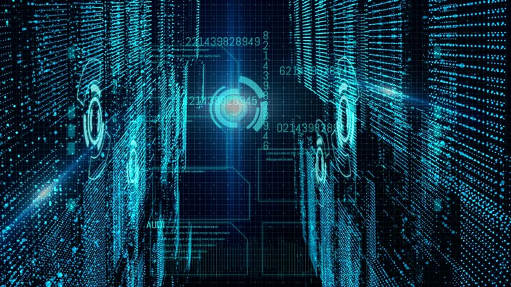 Digital matrix particles grid, Technology abstract background modern design