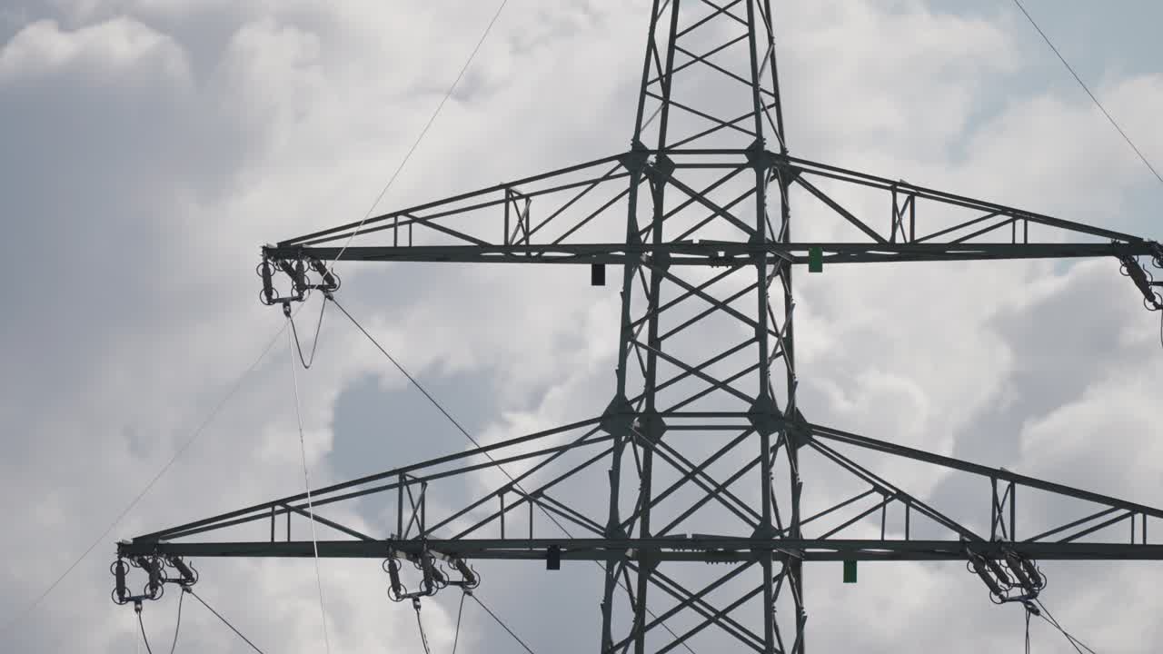 A close-up shot of the electrical power lines