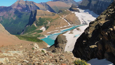 steady shot of the glacial valley surrounded with majestic hills and mountains in the grinnell glacier - glacier national park