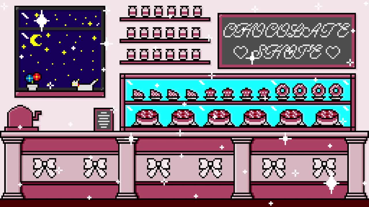 Pixel Strawberry chocolate Shop Looping animated background. 1080p (3).mp4