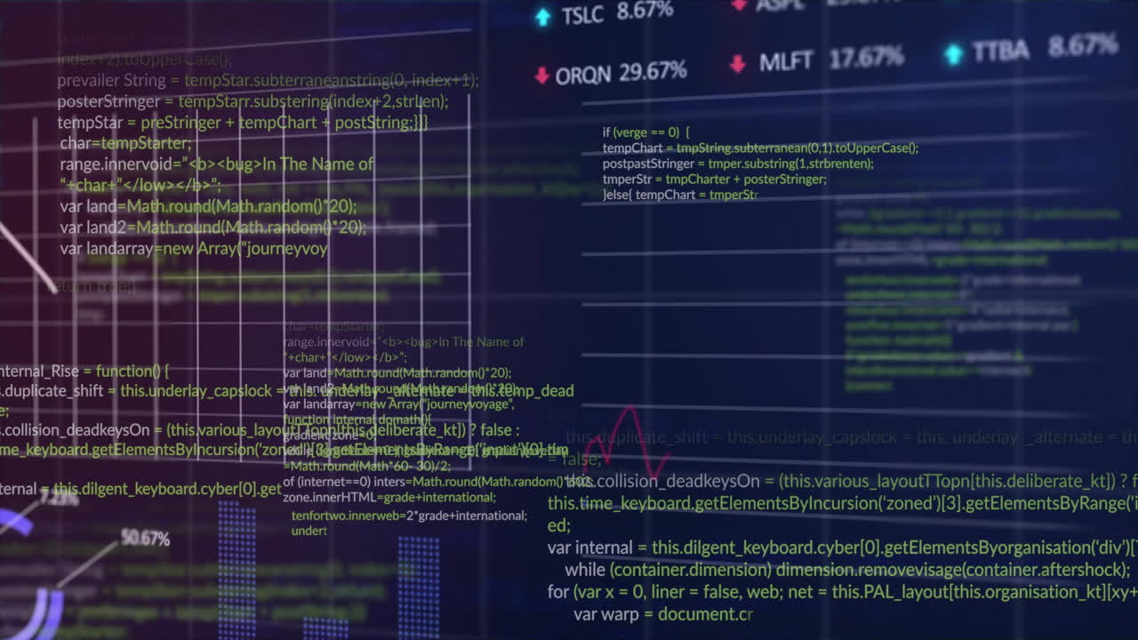 Animation of data processing over diagrams and stock market