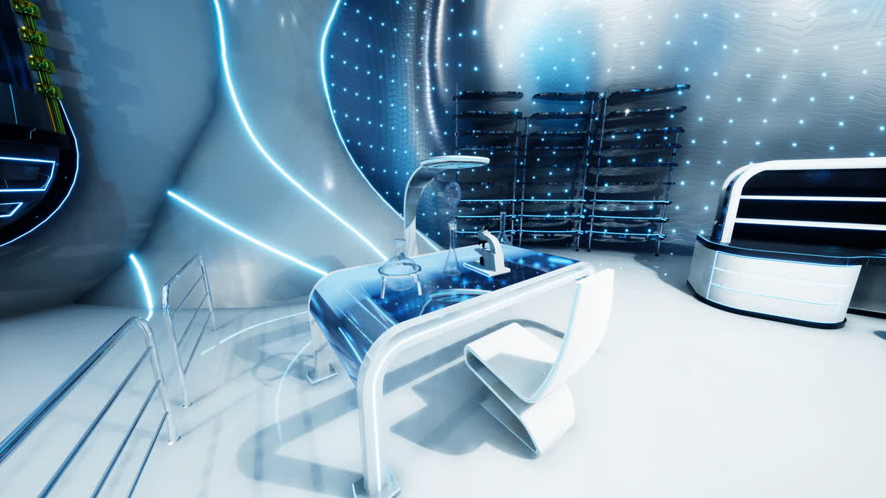 Modern futuristic workspace design with advanced technology elements