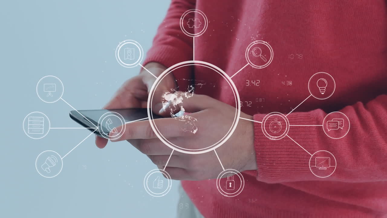 animación de la red de conexiones sobre el hombre utilizando el teléfono inteligente