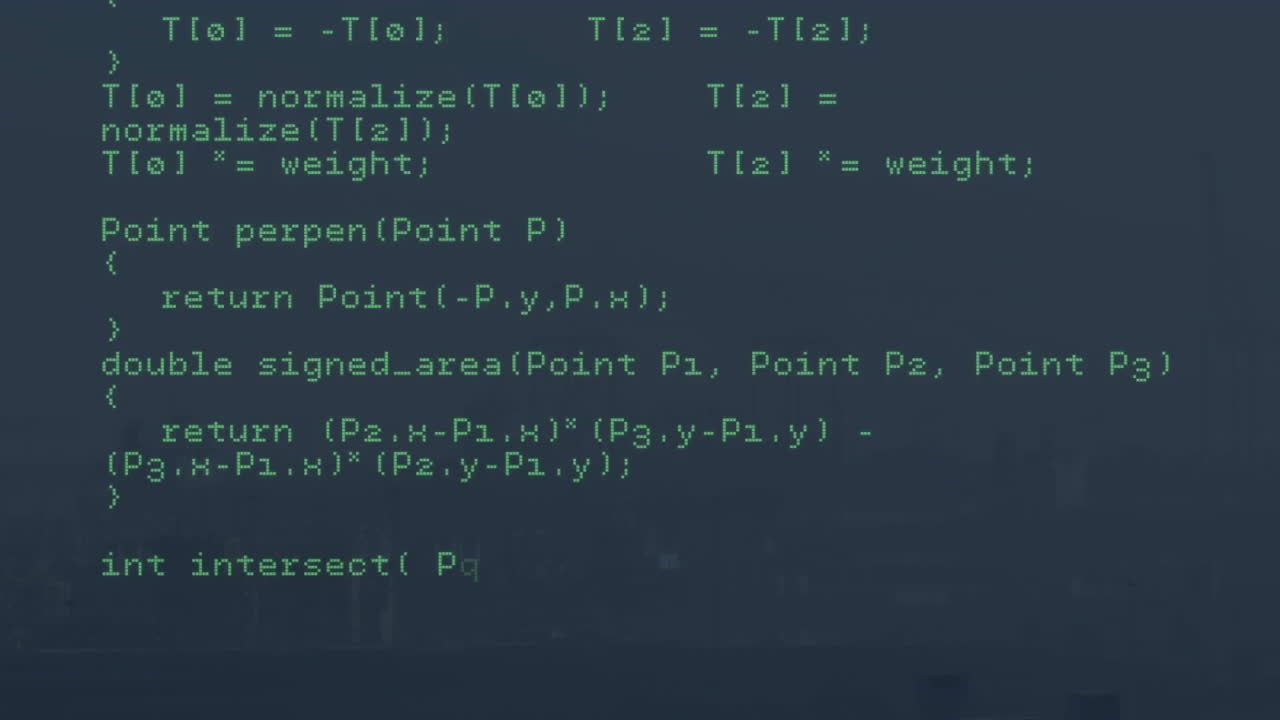 Animating computer code with green text on dark background