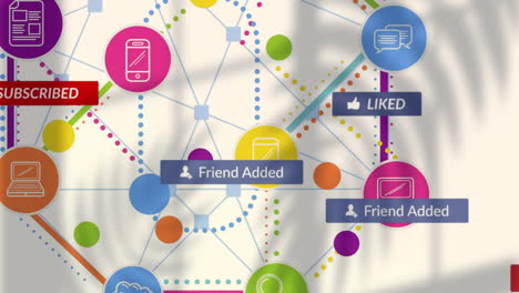 animación de los iconos de las redes sociales que caen sobre la red de conexiones