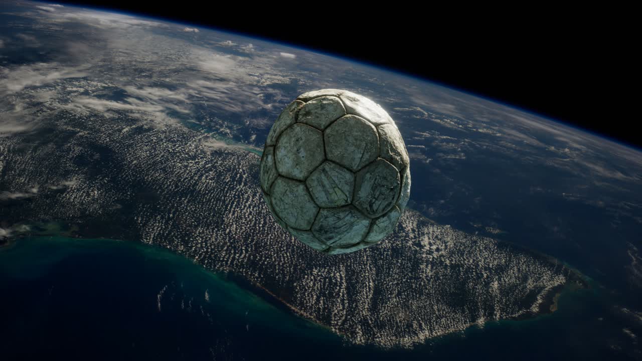 старый футбольный мяч в космосе на орбите земли