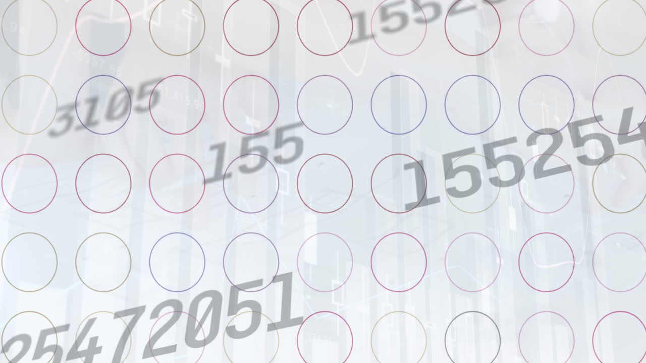 animación del procesamiento de datos financieros sobre formas sobre fondo blanco