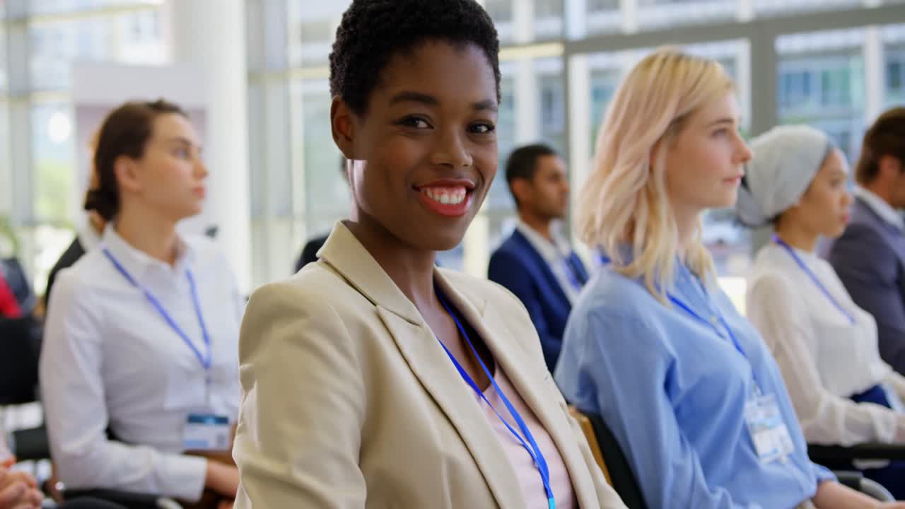 African american businesswoman attending a business seminar 4k
