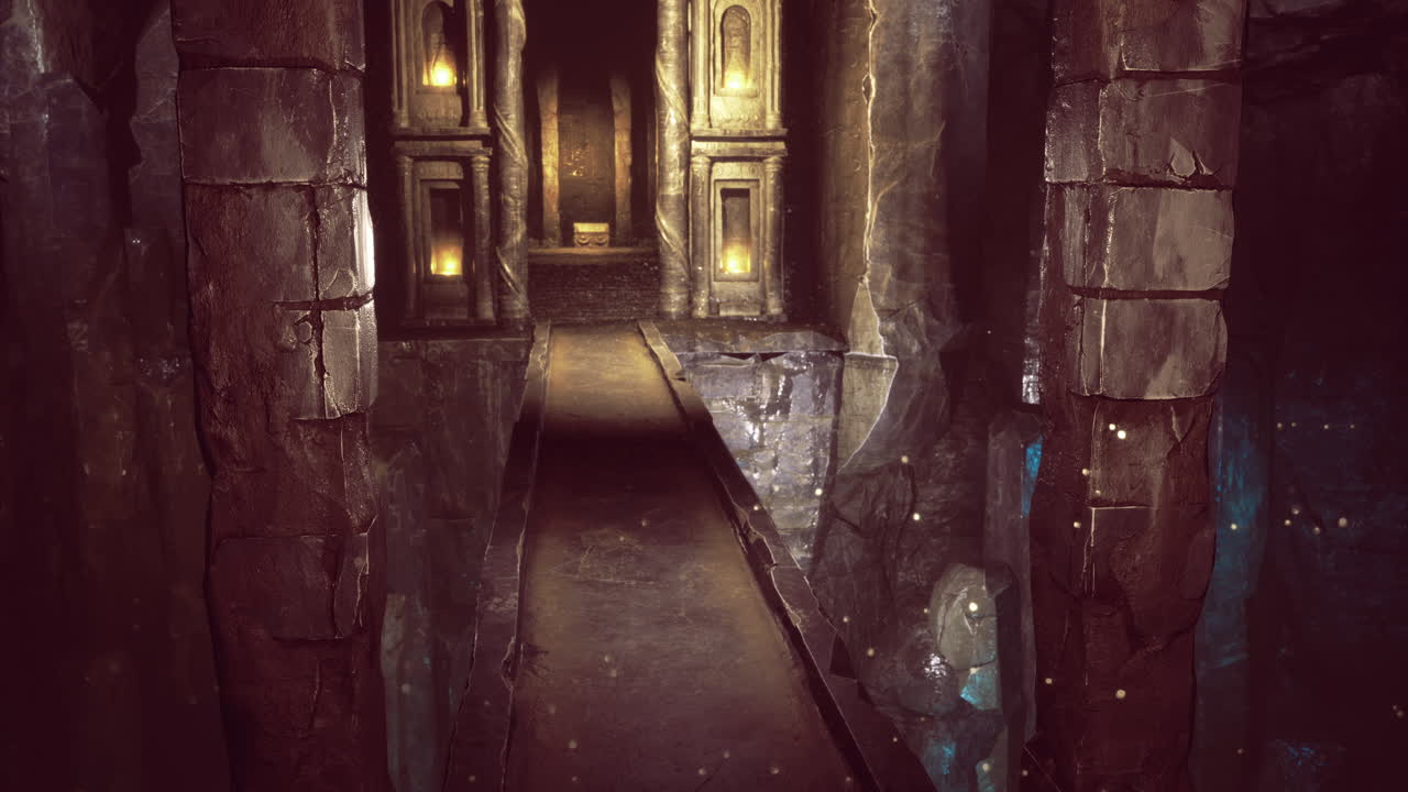 explorando un antiguo pasaje subterráneo iluminado por una luz suave