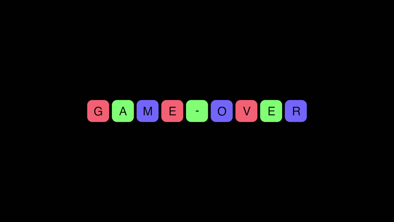 Glowing neon "Game Over" message on a dark tech background. Ideal for futuristic gaming menus, e-sports broadcasts, and cyberpunk aesthetics