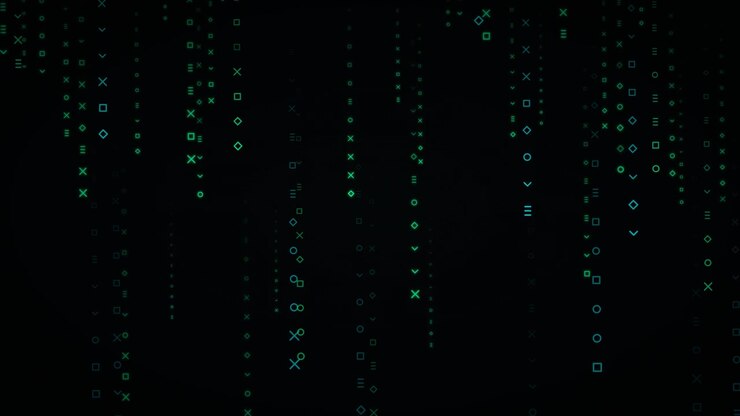 Digital Matrix Style Falling Geometric Symbols Background