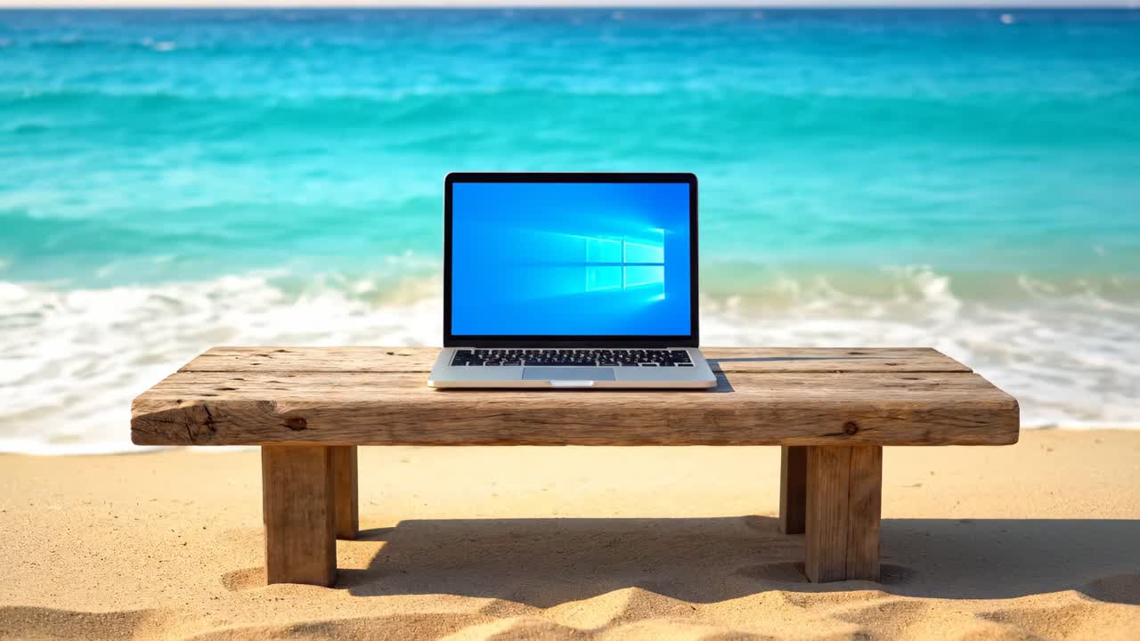 Laptop su una spiaggia