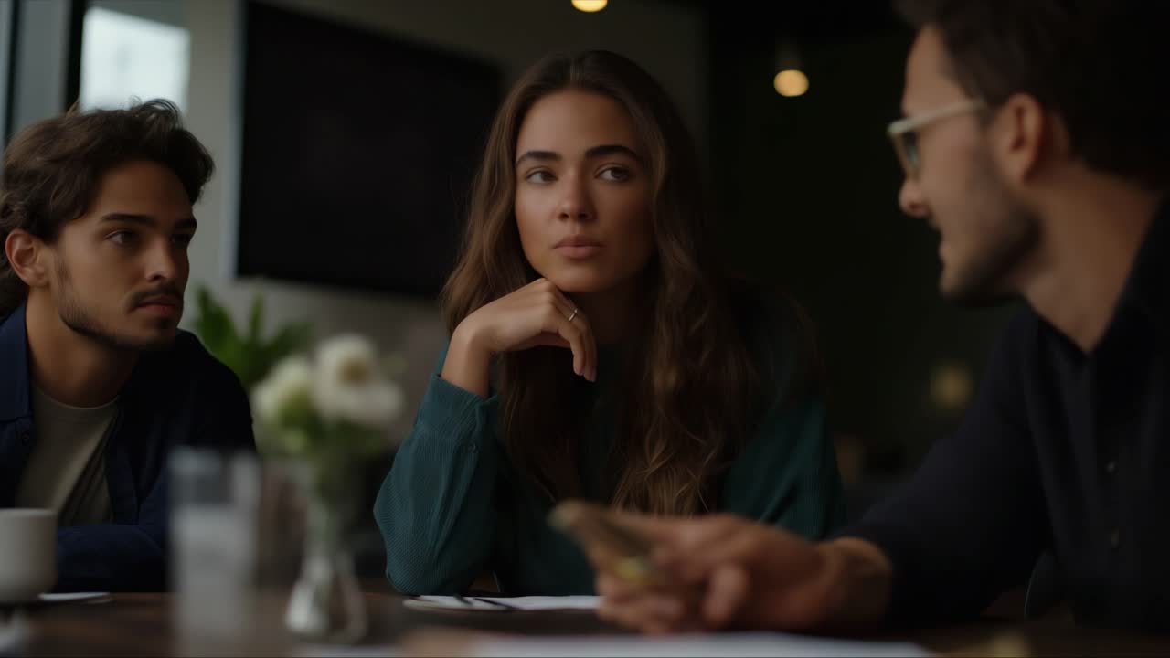 Group discussion in cozy cafe setting