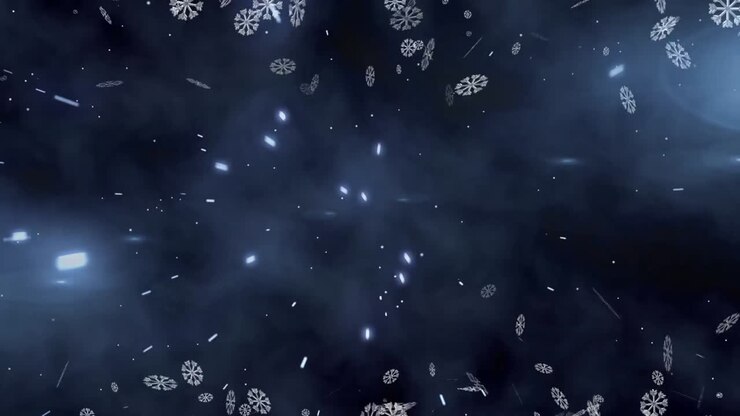 Digital animation of snowflakes against light trails on blue background