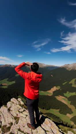 man hiking in mountain peaks