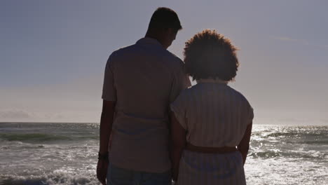 Rücken,-Liebe-Und-Ein-Händchen-Haltendes-Paar-Am-Strand