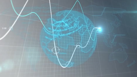 animation of lines with financial data processing over globe and world map