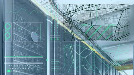 animation of data processing over server room