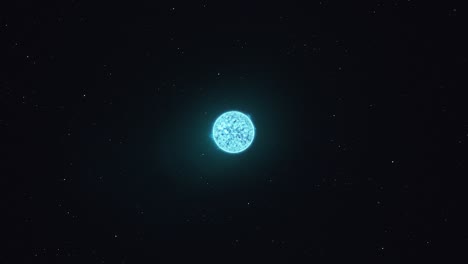 3d animation of the hot surface of a blue star orbiting in outer space with a backdrop of stars