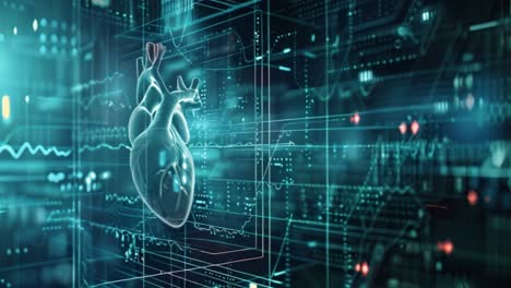 futuristic digital heart scan and medical data visualization