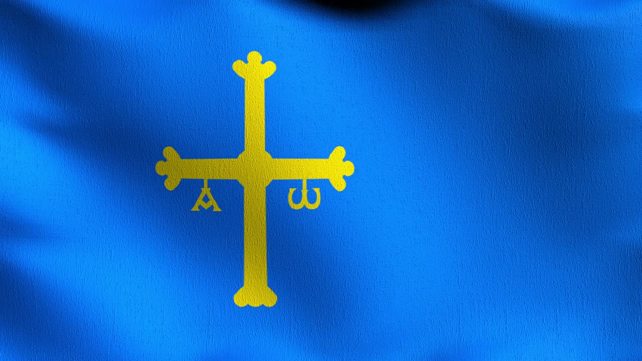 아스투리아의 발 (flag of asturias) - 3d 렌더링 러스트레이션의 흔들리는 표지 기호