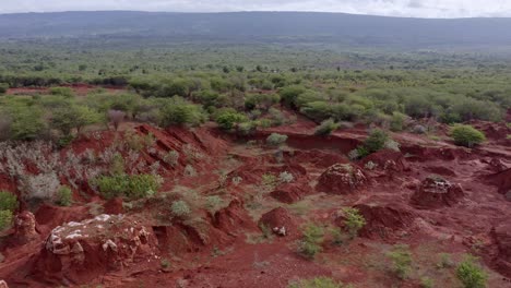 aerial backwards shot of bauxit mine landscape in pedernales,dominican republic